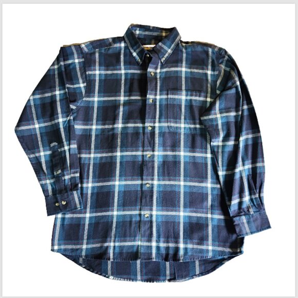 Hobbs Creek Shirt Mens LG Flannel Button Down Long Sleeve 100% Cotton Blue Plaid - Picture 3 of 9